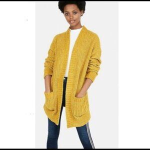 Express Chenille Pocket Cardigan Women's S Yellow